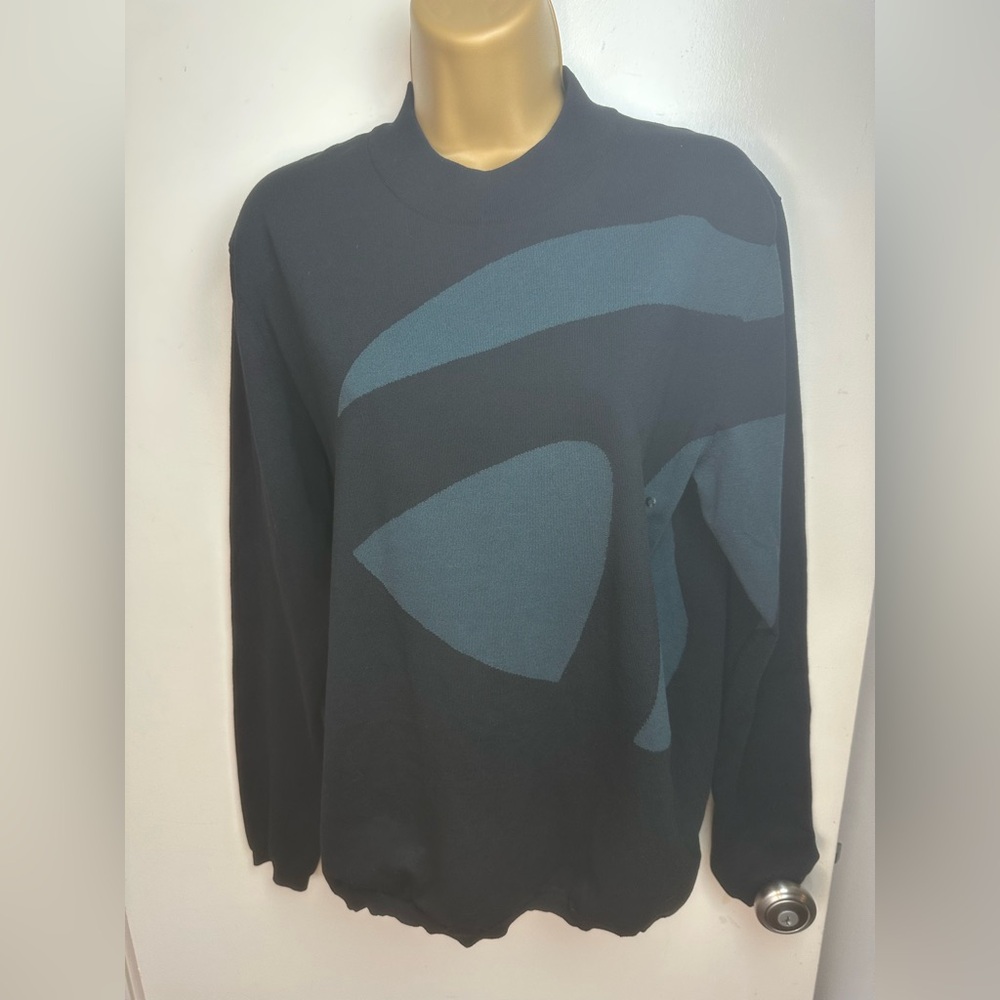 TaylorMade Black Green Artsy Cotton Blend Knit Long Sleeve Golfing Top/Sweater L